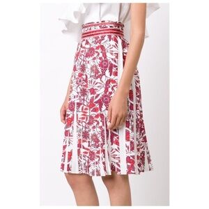 Zac Zac Posen Midi Pleated Skirt Sz 2 Red Floral Glitter